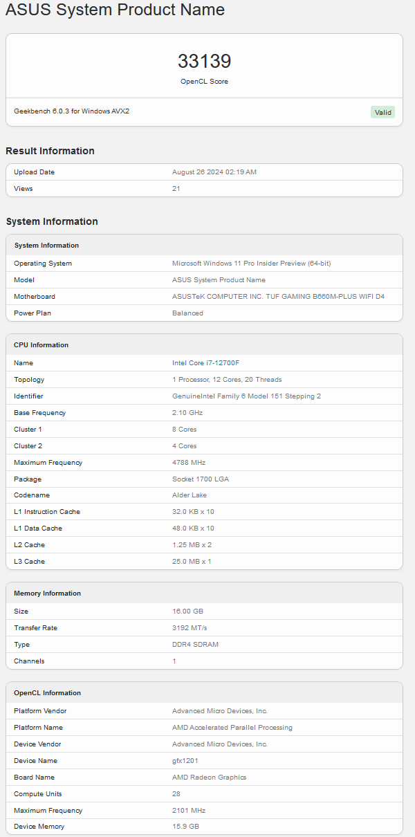 Score Geekbench du Navi 48 (image source : Geekbench)