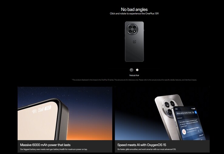 Capacité de batterie annoncée pour le OnePlus 13R sur la page web officielle du teaser (Image source : OnePlus)