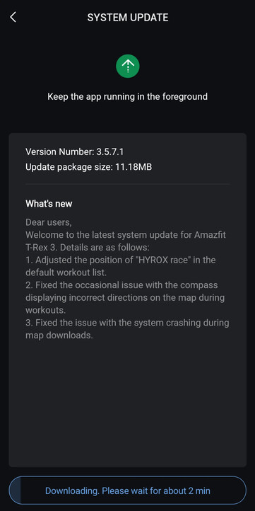 Les notes de mise à jour de la version 3.5.7.1 du micrologiciel de la smartwatch Amazfit T-Rex 3. (Source de l'image : u/Ech0ke via Reddit)