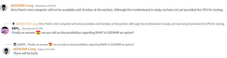 À propos des prochains mini-PC Strix Point (Image source : AOOSTAR Discord)