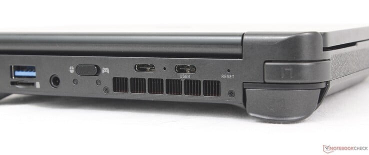 Arrière : USB-A (10 Gbps), lecteur MicroSD, casque d'écoute 3,5 mm, commutateur contrôleur/souris, USB-C 3.2 Gen. 2 (10 Gbps), USB-C 4.0, bouton de réinitialisation