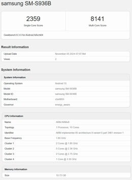 CPU Exynos 2500 Geekbench (source d'image : Geekbench)