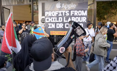 Apple iPhone 16 : Des manifestations ont eu lieu dans le monde entier à l&#039;occasion du lancement, Londres mettant en avant les violations des droits de l&#039;homme au Congo et à Gaza (Source d&#039;image : Youtube / Oinat)