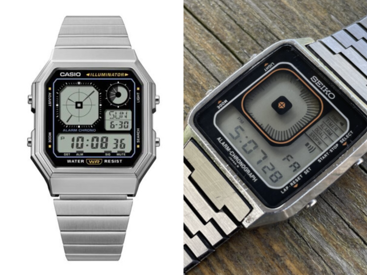 La nouvelle Casio A130WE-1AEF (à gauche) et la Seiko G757 (à droite). (Source des images : David et Philly et My Retro Watches)