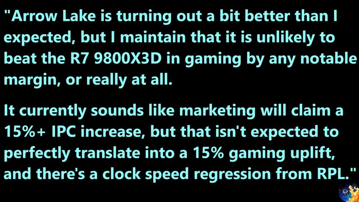 Fuite des performances d'Intel Arrow Lake. (Source de l'image : Moore's Law Is Dead sur YouTube)