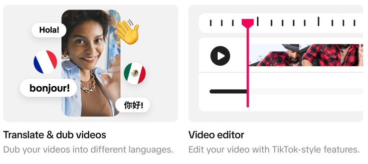 Les annonceurs et les créateurs peuvent faire traduire automatiquement leurs vidéos dans différentes langues à l'aide de voix clonées par l'IA afin d'atteindre un public mondial. (Source de l'image : TikTok)