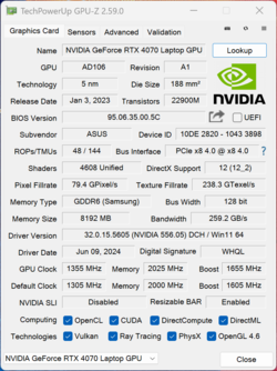 GPU-Z Ordinateur portable Nvidia GeForce RTX 4070