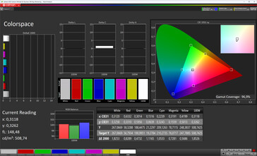Espace colorimétrique de l'affichage interne (profil : professionnel, standard ; espace colorimétrique cible : sRGB)