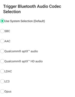 Codecs audio Bluetooth disponibles