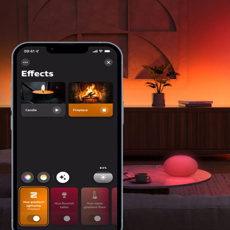 Les effets d'éclairage intelligents existants dans l'application Philips Hue comprennent Fireplace et Candle. (Source de l'image : Philips Hue)