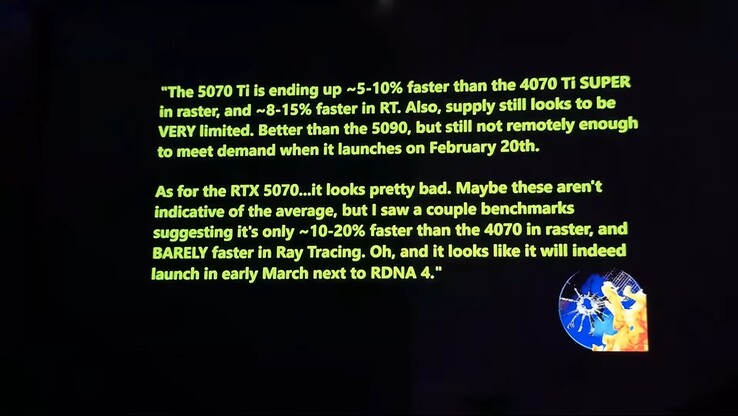 RTX 5070 et RTX 5070 performance et fuite d'approvisionnement. (Image source : Moore's Law Is Dead)