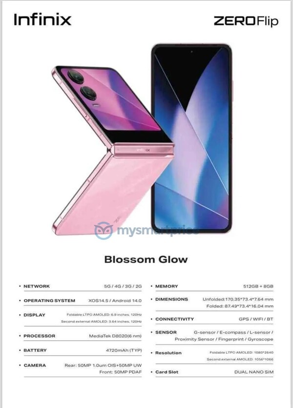 L'Infinix Zero Flip en coloris Blossom Glow (Source : MySmartPrice)