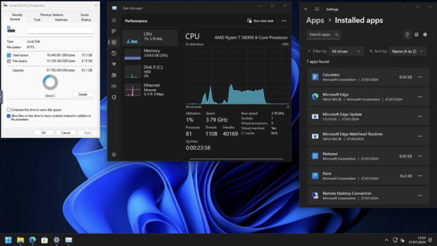 15 Go de stockage, 2 Go de RAM, 80 processus et seulement 7 applications. La façon dont Windows 11 devrait être livré à la sortie de la boîte. (Source de l'image : Own)