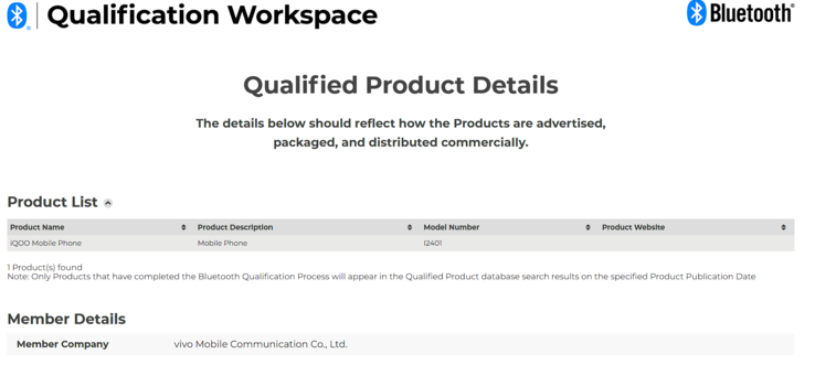 La certification Bluetooth SIG de l'iQoo 13 (Source : Bluetooth SIG)