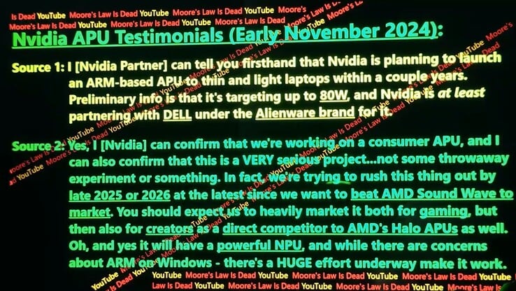 Nvidia ARM APU pour Windows. (Source de l'image : Moore's Law Is Dead)