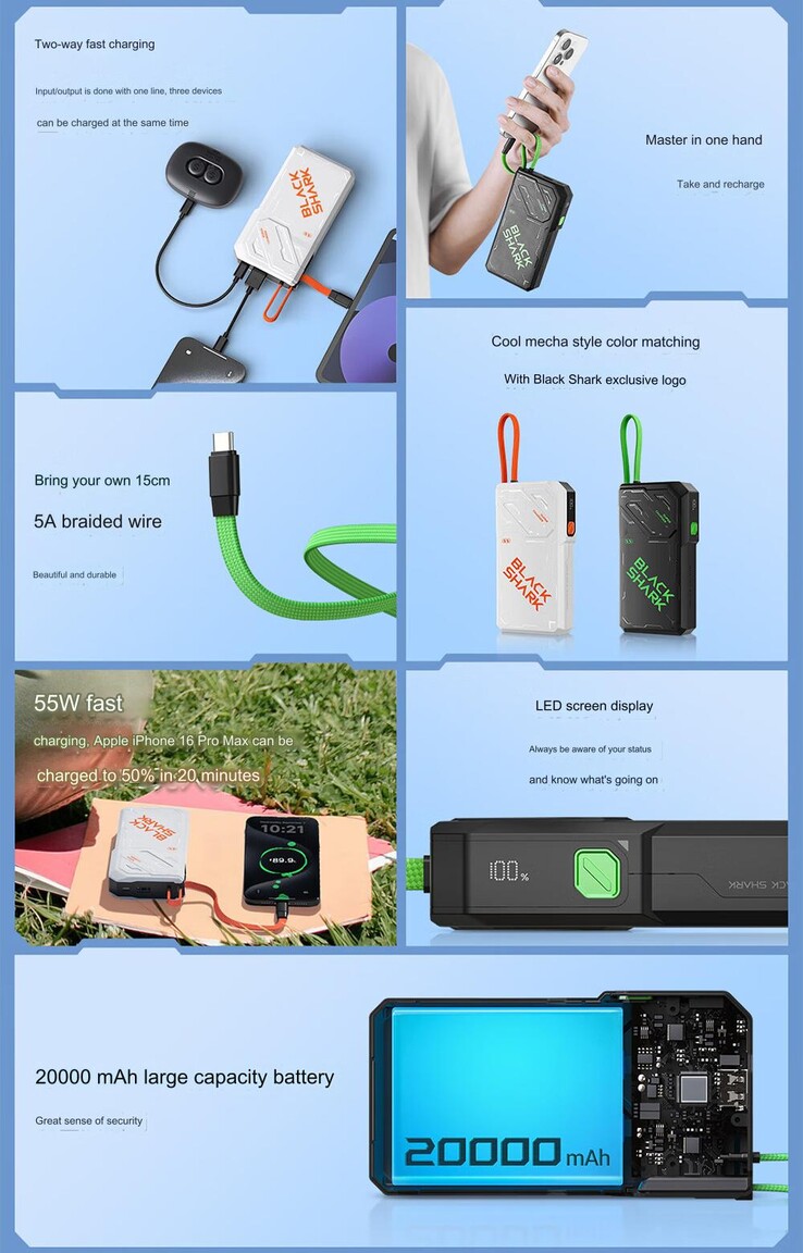 Principales caractéristiques du power bank Black Shark 55W (Image source : Black Shark - machine translated)