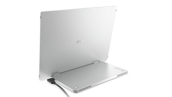 Les boutons et les ports de l'écran portable Dell Pro 14 Plus sont situés sur le support. (Source de l'image : Dell)