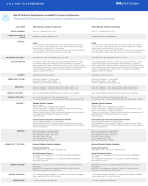 Dell Pro 13 Premium et Dell Pro 14 Premium : Spécifications. (Source de l'image : Dell)