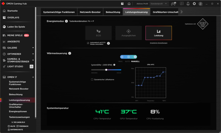 L'Omen Gaming Hub permet un réglage individuel des ventilateurs.