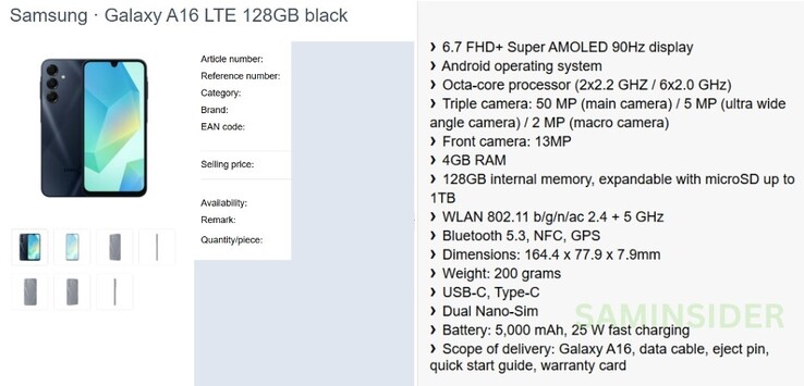 Une fiche technique prétendument complète pour le Galaxy A16...