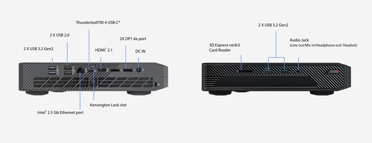 Le NUC 14 Performance dispose d'une pléthore de ports pour une connectivité sans faille. (Source : Asus)