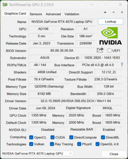 GPU-Z Ordinateur portable Nvidia GeForce RTX 4070