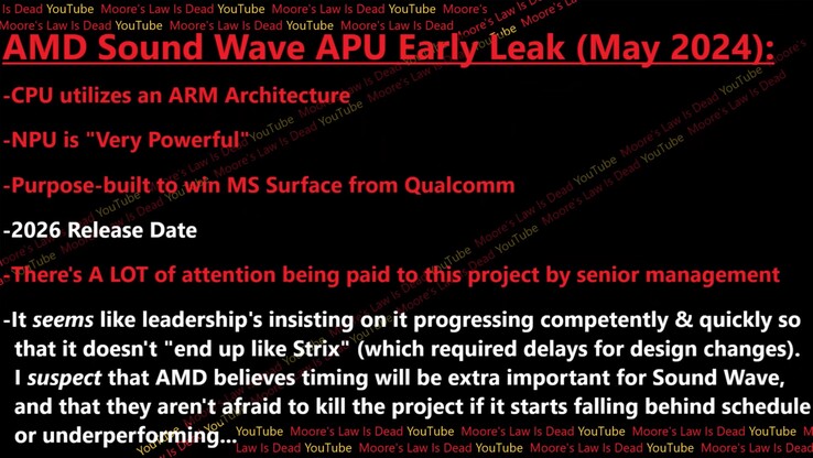 Fuite de l'APU ARM AMD Sound Wave. (Source : Moore's Law Is Dead)