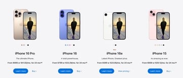 La page iPhone de Apple, après le lancement de l'iPhone 16E, ne présente plus l'iPhone 14 et l'iPhone SE. (Source de l'image : Apple)