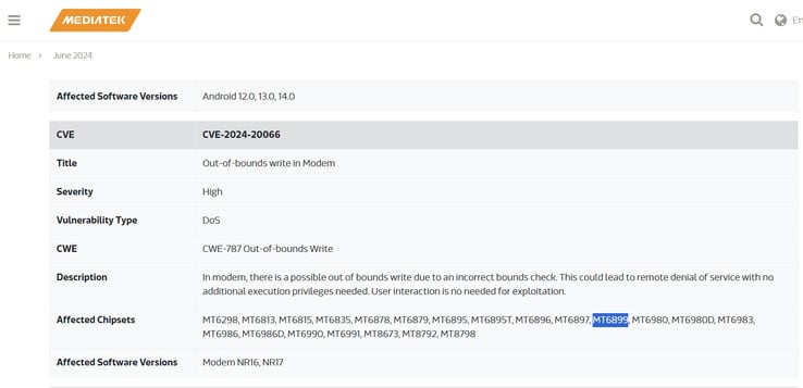 Mention du chipset sur le site officiel (Image source : MediaTek)