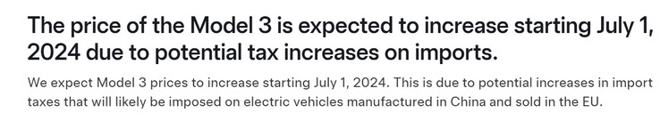 Tesla avertit également les acheteurs de Model 3 en Europe de prendre livraison avant l'entrée en vigueur des nouveaux tarifs douaniers