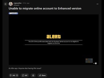 GTA 5 Enhanced migration issue Reddit post (Image source : Grand Theft Auto Online subreddit)