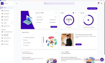 Écran d'accueil du Lenovo Vantage