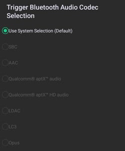 Codecs audio Bluetooth disponibles