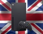 Xbox Series X devant le drapeau britannique
