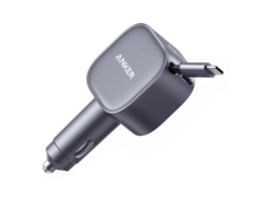 Le chargeur de voiture Anker Nano 75W, doté d&#039;un câble USB-C rétractable et d&#039;un autre port USB-C. (Source de l&#039;image : Anker/Amazon)