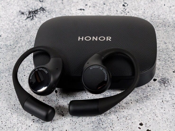 Les écouteurs Honor Earbuds Open avec leur étui de chargement. (Source de l'image : Honor)