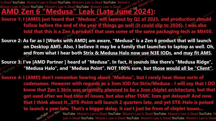 Fuite du Zen 6 "Medusa" d'AMD. (Image source : Moore's Law Is Dead)