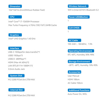 Fiche technique de la variante i7 (Image source : Beelink)