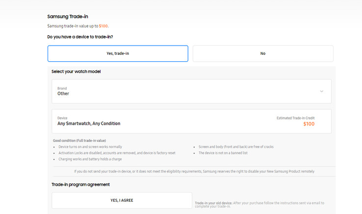 Offre de reprise actuelle pour la smartwatch (source : Samsung)