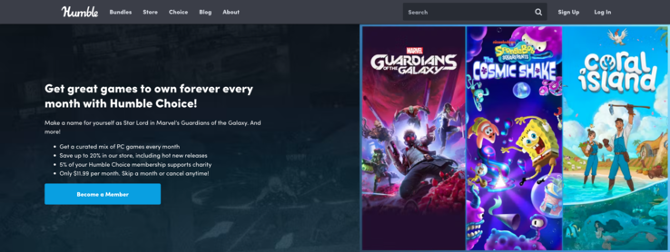 Avec l'abonnement Humble Choice, vous bénéficiez également d'une réduction allant jusqu'à 20 % sur la boutique de jeux de Humble Bundle. (Source de l'image : Humble Bundle)