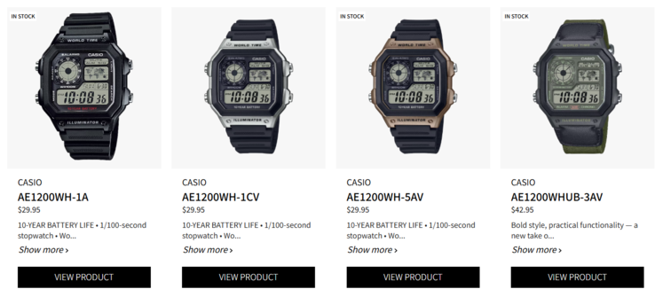 Autres variantes de la collection AE-1200WH de Casio. (Source de l'image : Casio)