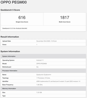 La série "OPPO Reno 5" sur Geekbench. (Source : Geekbench via MySmartPrice)