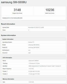 Snapdragon 8 Elite pour Galaxy Geekbench CPU (image source : Geekbench)