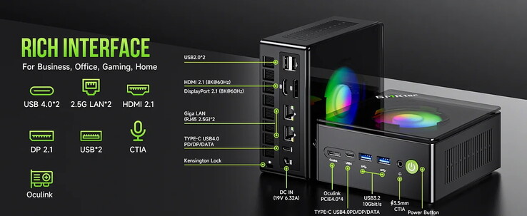 Une connexion OCuLink est également disponible. (Source de l'image : GMKtec)