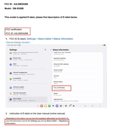 Le Galaxy Tab S10 FE. (Image source : FCC)