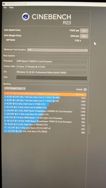 Score AMD Ryzen 5 9600X Cinebench R24 (source de l'image : HXL on X)