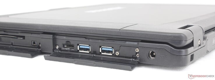 A droite : Lecteur de carte à puce, casque d'écoute 3,5 mm, lecteur MicroSD, 2x USB-A 3.2 Gen. 2, adaptateur CA