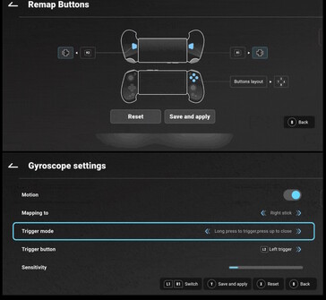 Les joueurs peuvent modifier les boutons de la manette et personnaliser les paramètres du gyroscope. (Source de l'image : Abxylute)