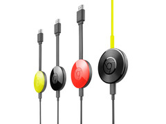 Image promotionnelle du Chromecast de deuxième génération de Google, présenté dans différentes couleurs. (Source de l&#039;image : Google)