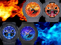 Deux modèles Casio présentent des dégradés de bleu vif déposés par évaporation, tandis que les deux autres ont des dégradés de cadran orange. (Source de l&#039;image : Casio)